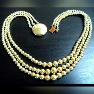 VINTAGE GOLD TONE TRIPLE STRAND 15" NECKLACE